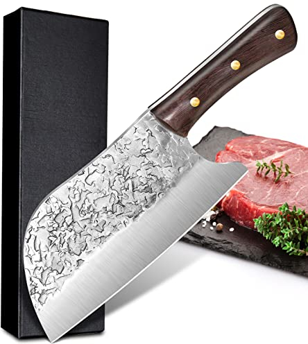 Home Safety Hackbeil - Chinesisches Hackmesser Küchenbeil - Metzgermesser Scharf verdickte Klinge zum Knacken von Knochen, Handgeschmiedetes Fleischermesser Metzgerbeil mit Ergonomischem Griff
