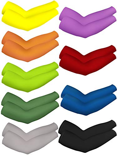 Bememo 9 Pairs UV Protection Sleeves Cooling Sleeves Long Arm Covers Arm Sleeves for Men and Women (Bright Colors)