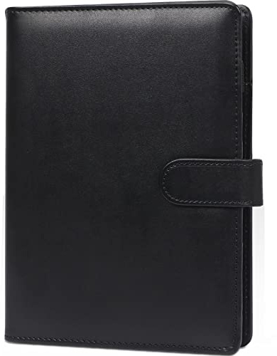 6 Löcher Binder Notizbuch, PU Leder Loseblatt Notebook, Din A5 Nachfüllbar PVC Taschen/A5 Refill Paper Skizze,Schwarz