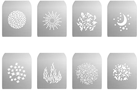 GOBO Set pour Soonpho en alliage d'aluminium avec snoot optique, 8 cartes graphiques Gobos, plaques métalliques avec motifs creux, pour effets spéciaux, accessoires photo pour projecteur GOBO Bowens