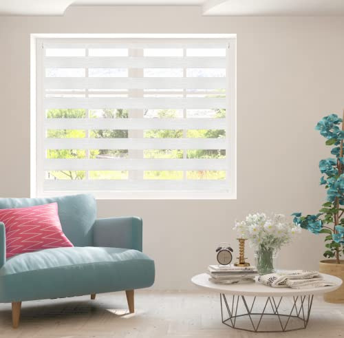 Zebra Blind Day and Night Roller Blind Aluminium Frame Dual Layer Fabric Modern Window Blind Easy to Install Easy Clean Privacy Living Room Kitchen Bedroom Bathroom 155 cm Drop (White, 185cm Width)