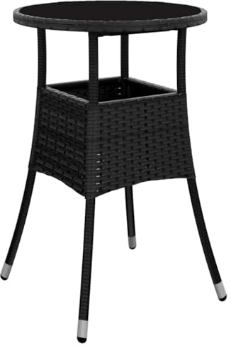 vidaXL Mesa de Jardín Comedor Cocina Patio Terraza Balcón Muebles Mobiliario Soporte Exterior Estable Vidrio Templado Ratán Sintético Negro Ø60x75 cm