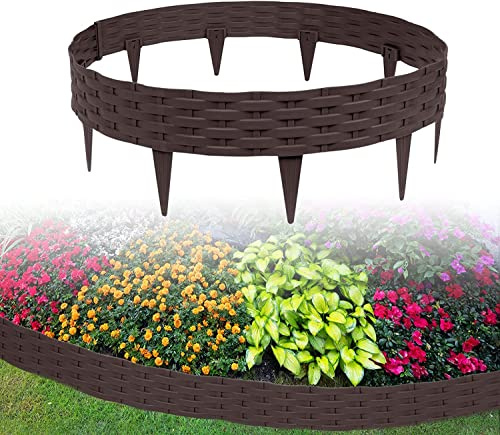ACXIN Palizzata da giardino in effetto rattan, 5 m, con 5 elementi da 100 cm, rotonda, in plastica, resistente ai raggi UV (5 pezzi, marrone)