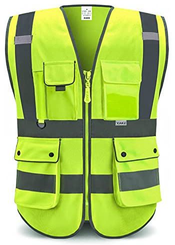 XIAKE High Vis Vests 8 Pockets Reflective Safety Vest Waistcoats for Men Women, Meets ANSI/ISEA Standards(Yellow,Small)