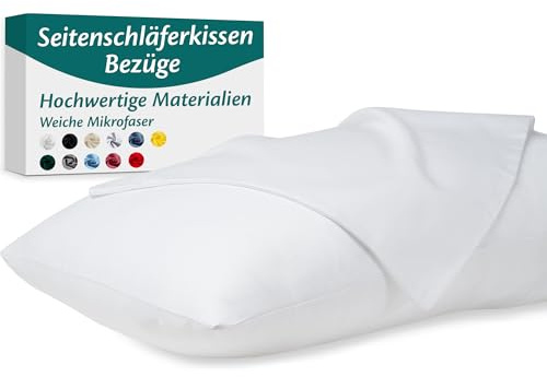 Seitenschläferkissen Bezug 40 x 145 – Mikrofaser Oeko-TEX Zertifiziert – Weiß – 2er Set Kissenbezug für Kissen 40x145 Weich & Atmungsaktiv – Kissenbezüge Hypoallergen und Waschbar