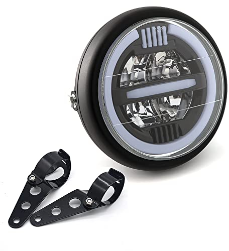 evomosa Gruppo ottico universale per moto Fari anteriori a LED con luci di marcia diurna per Cafe Racer Bobber Chopper (Colore C)