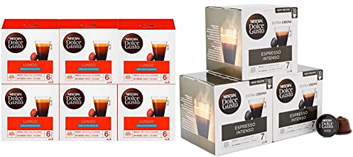 Nescafé Dolce Gusto Lungo Decaffeinato - Café Décaféiné - 96 Capsules (Pack de 6 boîtes x 16) & Espresso Intenso - Café - 90 Capsules (Pack de 3 boîtes XL x 30)