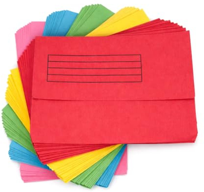 Foolscap Document Wallets 285gsm, Assorted Colours, Pack of 50 Folders (Assorted)