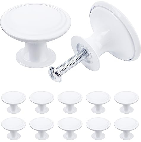 TsunNee Schrankknäufe im Vintage-Stil, schicke Schubladenknäufe, antiker Stil, Küchenschrankgriffe, 30 mm, runde Möbel-Türknäufe, 24 Stück, Weiß