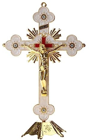 Cruz de metal religiosa de pie, crucifijo de pie, decoración vintage, iglesia cristiana, estante para el hogar, adornos de mesa, cruz de pie para iglesia