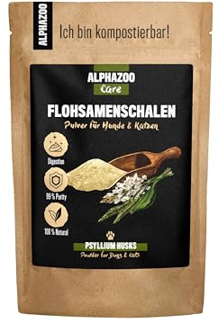 alphazoo Semi di psillio macinati 250 g per cani e gatti, purezza 99+%, bucce di semi di psyllium indiano, ricco di fibre per gastrointestinali