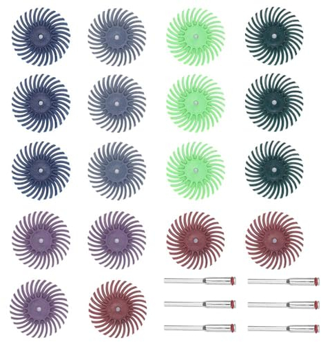 Treki 18pcs Disques à Poils Radiaux de 25 mm Disques Radiaux à Poils Disques Abrasifs à Poils Radiaux avec Tige 3mm Roue de Polissage 80/120/220/400/600/1000 Grains Outils Rotatifs Nettoyage