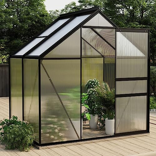 HOVOTHY Anlehngewächshaus Anthrazit Aluminium 2,47 m² 190x130x202 cm Gewächshaus Winterfest Wintergarten Gewächshaus Balkon Tomatengewächshaus Wintergewächshaus Schutz der Pflanzen vor Kälte
