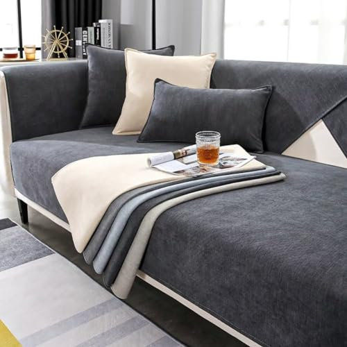 Edumov Sofa Überzug, Sofaschoner Rutschfester - Sofabezug Couchschoner L Form Ecksofa- Couch Überzug 2 3 4 Sitzer - Sofa Cover Überwurfdecke - Weiche Sofadecken Sitzfläche(Dunkelgrau, 110x210cm)