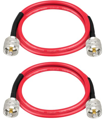 MOOKEER RG8x Jumper Cable 3ft,2 Pack PL259 Jumper Cable,CB Coax Cable 50 Ohm,UHF PL259 Male to Male Low Loss CB Antenna Cable for HAM Radio,Antenna Analyzer,Dummy Load,SWR Meter