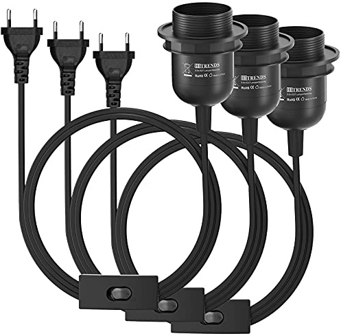 E27 Fassung, Lampenfassung mit Schalter, E27 Fassung mit Stecker, Lampenfassung mit 3m Kabel für LED E26/E27 Glühbirne, 3 Stück - Schwarz
