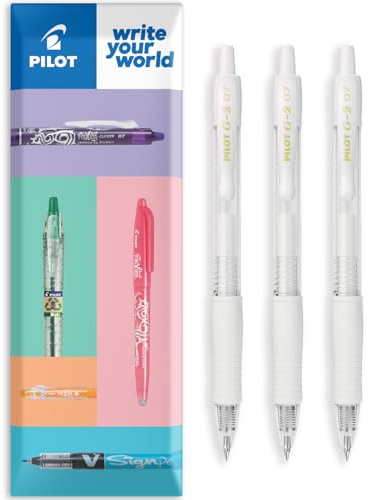 PILOT G-2 Gel-Tintenroller, einziehbar, 0,7 mm Spitze, in Umschlag, Geschenkverpackung, Pastellweiße Tinte, 3 Stück