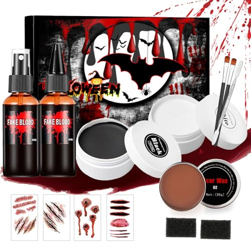 Funnity Halloween Kunstblut Set, Halloween Make Up,Fake Blood ,Halloween Schminke Set , Kunstblut Auswaschbar, für Karneval, Film, Unfug, Simulierte Wunden,Cosplay