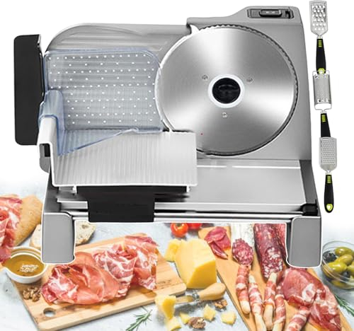 forplubossmmp Food Slicer 7.5’’ Stainless Steel Blade Meat Cutter Machine, Electric Knives & Slicers & Meat Chopper w/Adjustable Thickness, Even Thickness, for Meat, Vegetables, Fruits, Bread