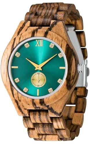 Tiong Herren Holzuhr Invertierte Geometrische Grünes Zifferblatt Quarzuhr für Männer Handgemachte Hölzerne Holz Uhren