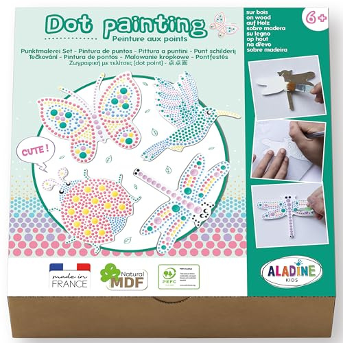 Aladine 3085484 Punktmalerei-Set, Natur, Bemalen von Holzformen, DIY Kreativset, Holz-Bastelset für Kinder ab 6 Jahren