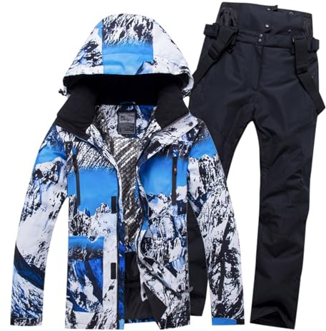 Generisch Herren Skijacke, Skianzug Herren 2 Teilig mit Kapuzen Skibekleidung Wasserdicht Tracksuit Winter Schneeanzug Jacke und Hosen Warme Skijacke Winddicht Schneemantel