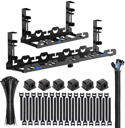 ENGYNC Kabelmanagement ablage unter dem Schreibtisch Ohne Bohren Kit Einziehbar 40-74cm Kabelkanal Schreibtisch Schwarz Klemmbar Kabel Organizer Tray Management mit Zubehör für Büro Zuhause