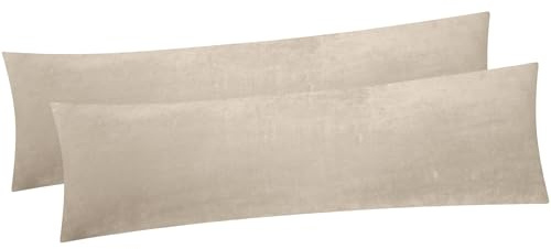 2 x Fleece Seitenschläferkissen Bezug 40x145cm (Beige 40x145cm 2-Stück) | flauschig weich und warm, kuschelig, 2er Set, Reißverschluss