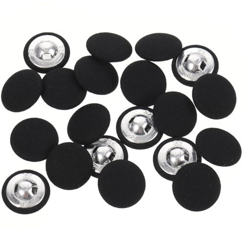Jeffdad 20mm Fabric Covered Black Buttons, Round Covered Metal Shank Sewing Buttons Vintage Covered Cloth Button for Suits Jacket Dress Blouses(20)