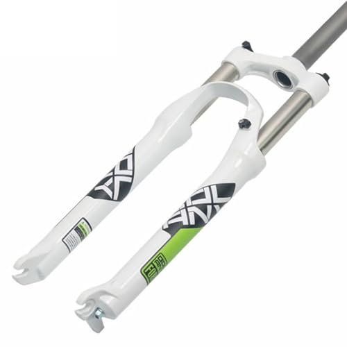 GEIRONV 26/27,5/29er Mountainbike Mechanische Gabel, 105 MM Federweg Scheibenbremse Aus Aluminiumlegierung 1-1/8 Zoll 9 MM Schnellspanner Vorderradgabel 2600 G(White-Green,29inch)