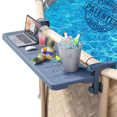 PoolHacker Phantom Gray Swim-Up Bar for Round Above-Ground Pools, Patio Table with Smart Fold and Weather-Resistant Top