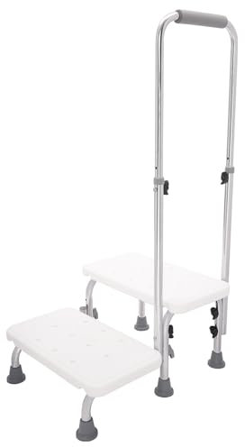 2 Stufen Badewannenstufe Badewanneneinstiegshilfe Trittschemel Medizinischer Fußschemel Trittschemel Medizinischer Fußschemel mit Einstellbare Griffhöhe Tragfähigkeit 100kg (Weiß, 48.5 * 28 * 27.5cm)