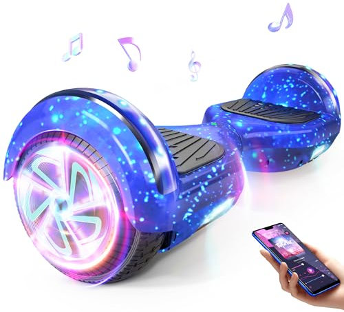 6.5 Zoll Electric Scooter with Bluetooth & Flashing LED Tires & Light-Up Motors, All Terrains Hoverboard for Boys Girls Kids Teens