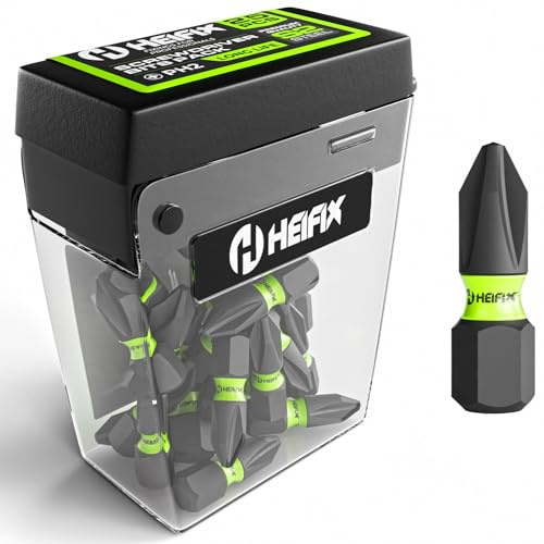 Heifix 25 x 25mm PH2 Impact Screwdriver Bit Set, Phillips TicTac Box | PH2 Phillips Impact Drill Bits With Magnetised Tips For Secure Screw Holding. Supplied In A Reusable TicTac Storage Box.