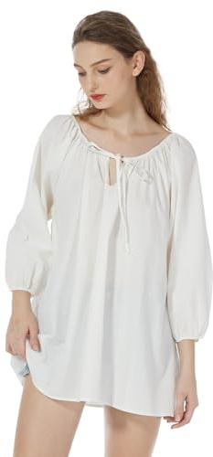 BEAUTELICATE Mittelalter Bluse Baumwolle mit 3/4 Arm Piratenhemd Bluse Lace-up Retro Oberteile Lockeres Damenbluse Pyjama Oberteil Renaissance Faschingkostüm