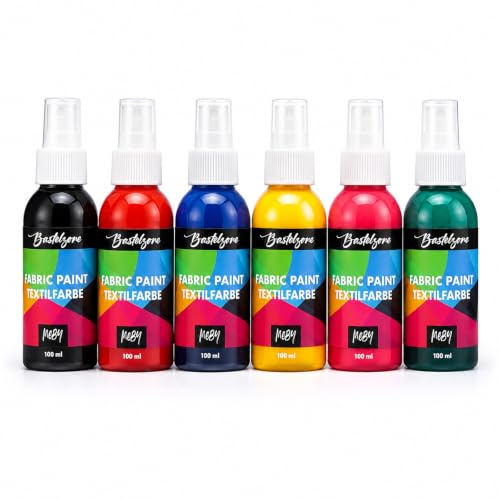 Textilsprühfarben-Set für helle Textilien - 6 Farben je 100 ml | T-Shirt Farben in Sprühflaschen. Einfache Fixierung & waschbeständig bis 40°C. Kreative Effekte auf Stoff (6-Farben)