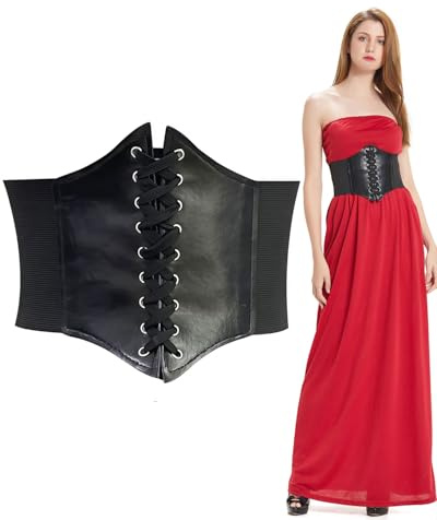 IPNSDON Corsetto Medievale da Donna, Cintura Elastica per Halloween e Cosplay, Nero, 1 Unità