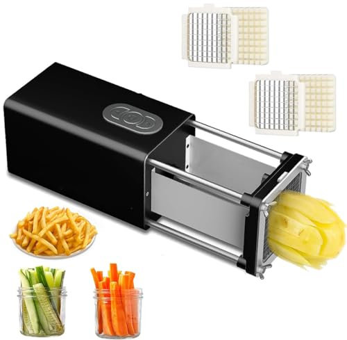 XUXIAO Cortador Eléctrico De Papas Fritas, Cortador De Papas con Cuchillas Cortador Profesional De Papas Fritas De Acero Inoxidable con 2 Cuchillas Cortador Eléctrico De Papas,Black