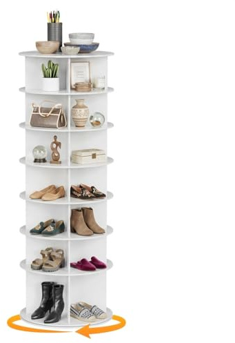 360° Drehbares Schuhregal mit 7 Ebenen, Rotierendes Freistehendes Schuhregal, Multifunktionale Schuhablage, Hohe Basis Design Schuhständer, Organizer Platzsparend, Standregal Lagerregal Eckregal Weiß