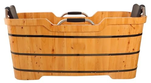 PA-DABAOO Ampia Vasca Da Bagno Per Due, Vasca Da Bagno Indipendente in Legno Massello Con Poggiatesta, Schienale E Braccioli, Classica Vasca Da Bagno,1.7m/5.6ft