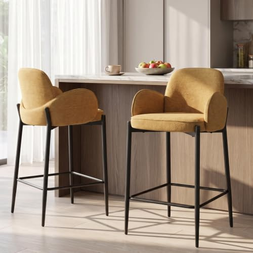 Ya-Home Lot de 2 Tabourets de Bar Modernes avec Accoudoirs, Jaune