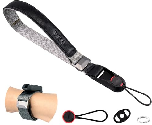 VKO Kamera Handschlaufe Kameragurt Schnellverschluss-Trageschlaufe | verstellbar Handgelenk-Schlaufe für DSLR SLR oder spiegellosen Kameras (schwarz-grau)