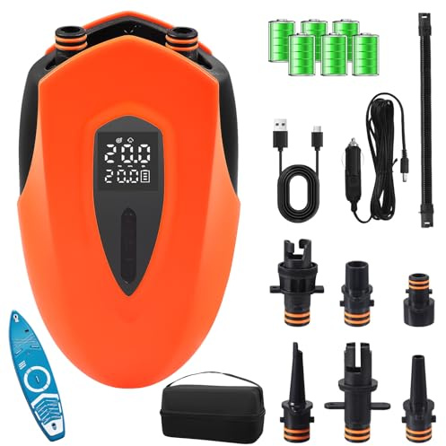 Pompa elettrica SUP con batteria da 12000 mAh, pompa elettrica da 20 PSI con LED e ricarica rapida, pompa ad aria a doppio cilindro da 12 V, per tavole, barche, kayak, tende