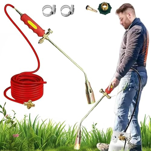 Nouveau kit de brûleur à propane pour désherbage, lance-flammes portable, lance-flammes à haut rendement (diamètre 30/35/50 mm, tuyau de gaz de 5 m), torches à désherber pour désherbage à la flamme