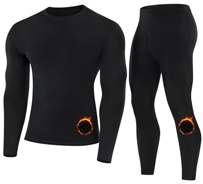 Runhit Thermal Underwear for Men Fleece Lined Long Johns Base Layer Top Bottom Set Cold Weather Gear Hunting Running Skiing Cycling Black M