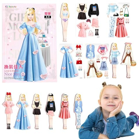 Magnetische Papierpuppen, magnetische Anziehpuppen – sicheres und harmloses Prinzessinnen-Kostümpuppen-Set – Magnetische Papierpuppe zum Ankleiden von Prinzessinnen mit leuchtenden Farben