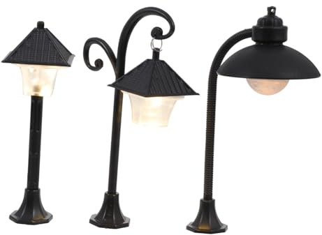 LALADEFIEE Lampione in Miniatura Decorativo Plastica Ecologica, Lampada Ornamentale da Giardino Portatile per Paesaggi e Piante in Vaso, Set da 3 Pezzi Compatto per Modellismo e Decorazione