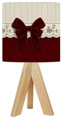 Bedside Table Lamp Tripod Desk Lamps Living Room Bedroom Christmas Burgundy Cream Floral Lace Wooden Base Lampshade Kids Room Small Light for Reading Nightstand Shades Women House Warming Gifts