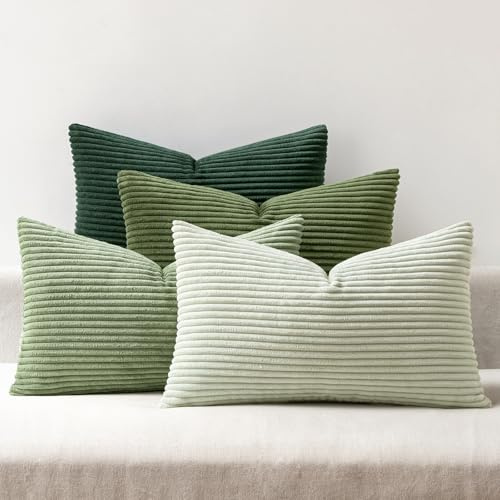 EMEMA Kissenbezug 40x60 Kordsamt Salbeigrün Serie Sofakissen 4er Set | Dekokissen Kissenbezüge Kord Kissenhülle Zierkissenbezug Dekorative Cord Kissen Weiche für Sofa Wohnzimmer Schlafzimmer