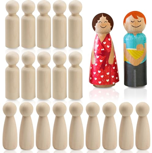 Holzfiguren zum Bemalen, 20 Stück Spielfiguren Holz 75 mm Figuren zum Bemalen Blank Holzfiguren Unvollendete Rohling Holzmännchen für DIY Basteln Hochzeit Geburtstag